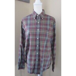 Ralph Lauren Classic FIt Men 16L Green/Burg Plaid Oxford Button Down Longsleeved